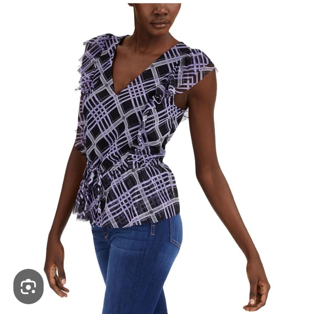 Purple Sleeveless Ruffled Blouse